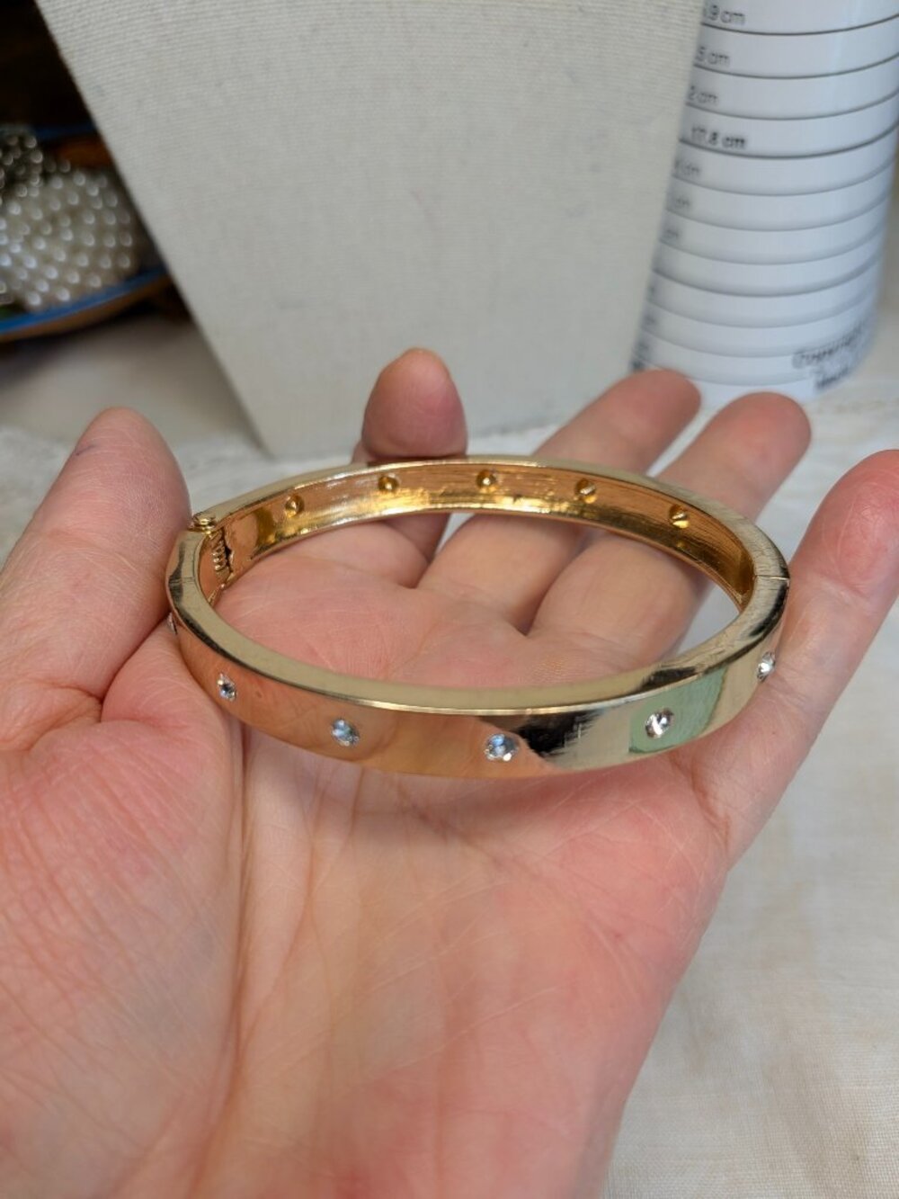 Gold Plated Crystal Clamper Bangle Bracelet – Size 7.5